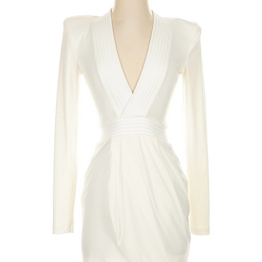 Zhivago White Asymmetrical Wrap Dress with Long Sleeves